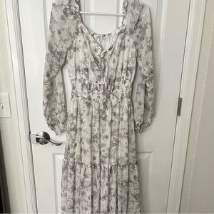 Long sleeve, maxi, grey & white floral dress from Baltic borne. Great condition